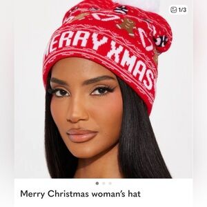 NWT Festive Red Merry Xmas Knit Beanie